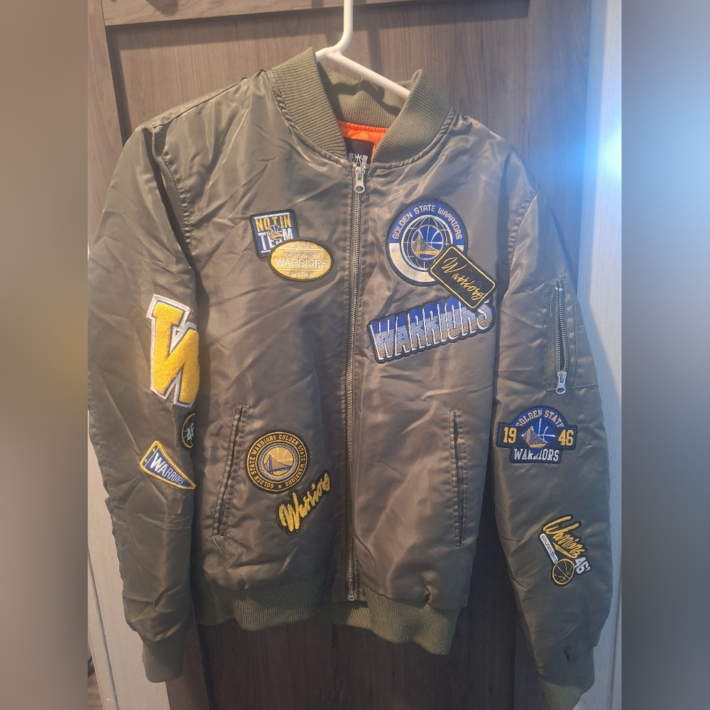Men's NBA Golden State Warriors embroidered patch bomber jacket